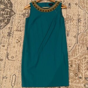 Louisa Spagnoli Teal Dress with Embellished Collar